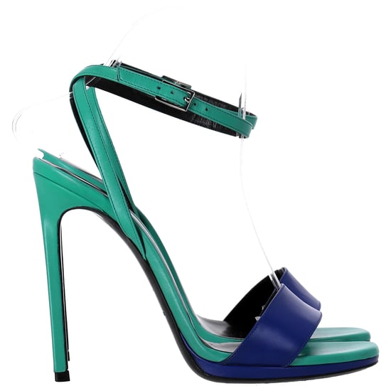 Saint Laurent Jane Fußriemen Absatzsandalen aus grünem und blauem Leder - Image 1