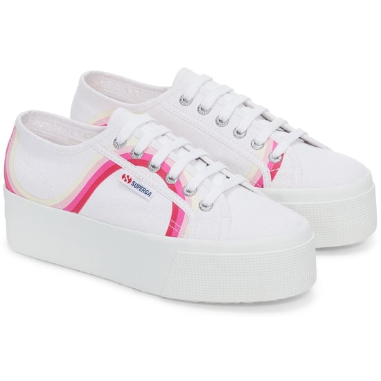Superga 2790 Round Stripes Cotton Damen Weiß/Schattiert Blau Turnschuhe - Image 1