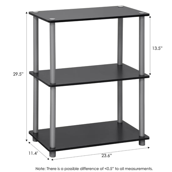 Furinno Turn-N-Tube 3-Tier Compact Multipurpose Shelf Display Rack - Black with Grey Tubes