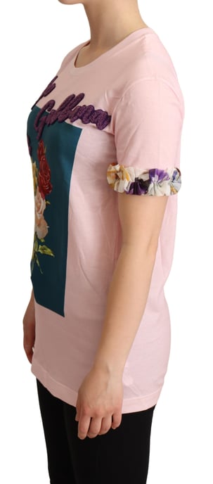 Dolce & Gabbana Women's Pink Cotton Floral Roses Crewneck T-shirt