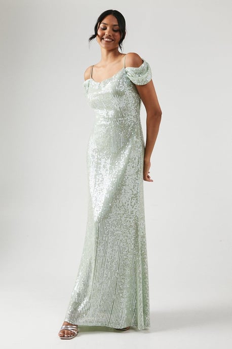 Cold Shoulder Sequin Bridesmaids Dress - Image 1