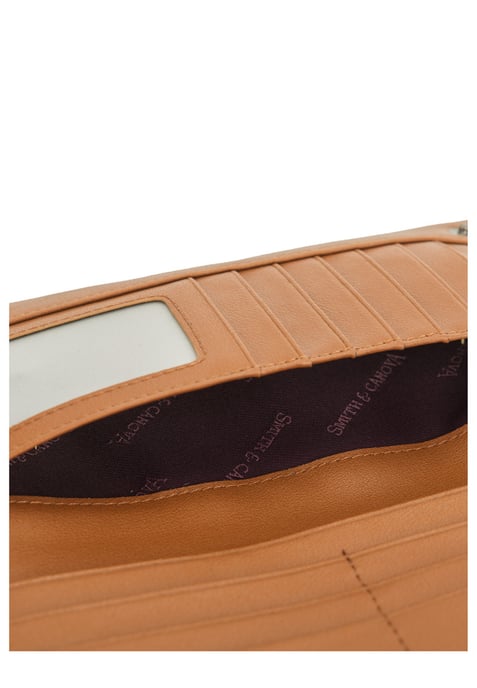 Smooth Leather Long Zip Top Pocket Purse