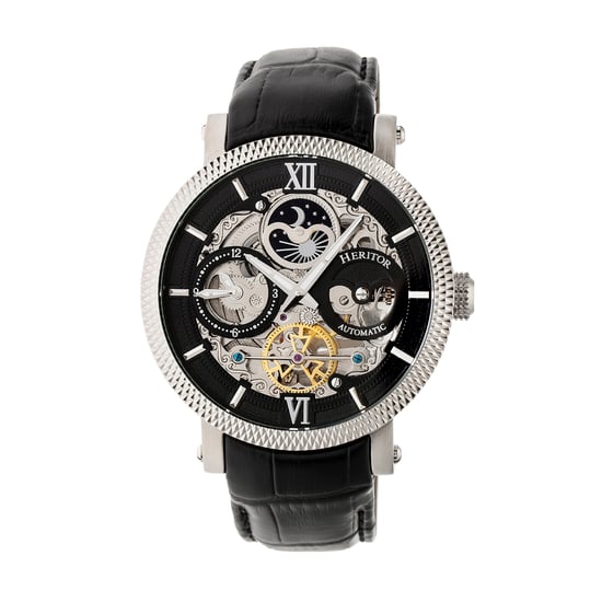 Heritor Automatic Aries Skeleton Leather-Band Watch