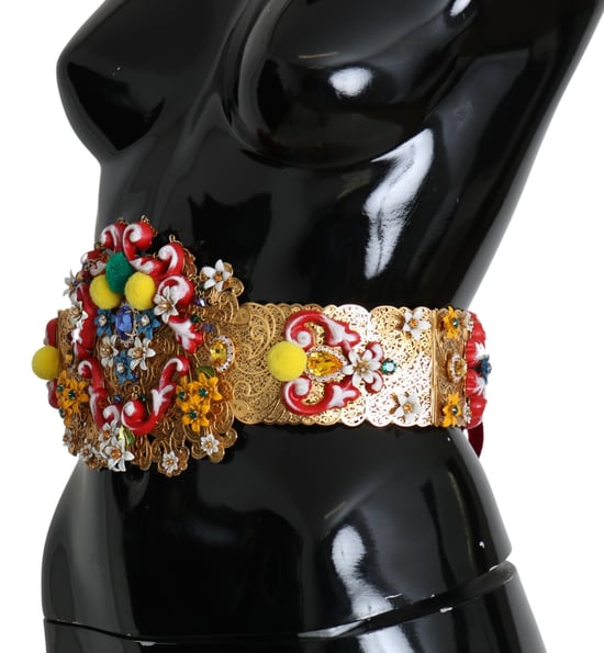 Dolce & Gabbana Women's multicolor Embellished Floral Crystal Wide Waist Belt