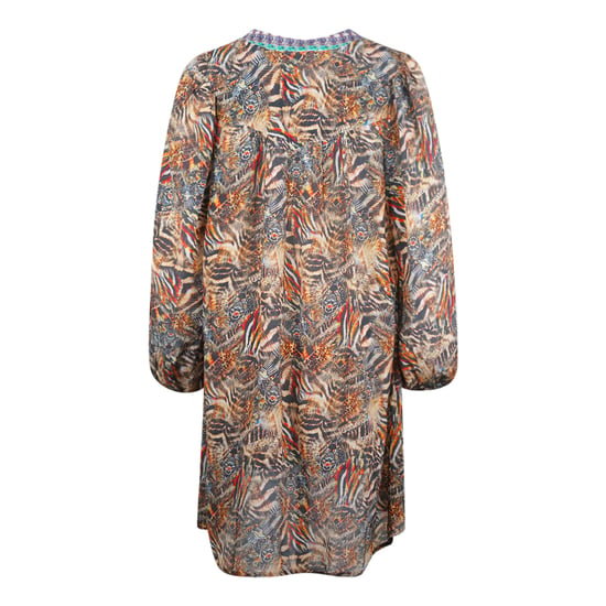 Inoa Golden Eagle Brown Long Sleeve Silk V-Neck Dress