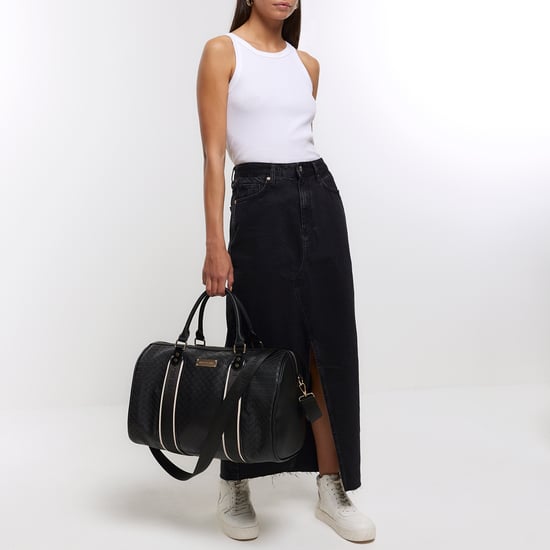 River Island Womens Travel Bag Black Embossed Ri Monogram