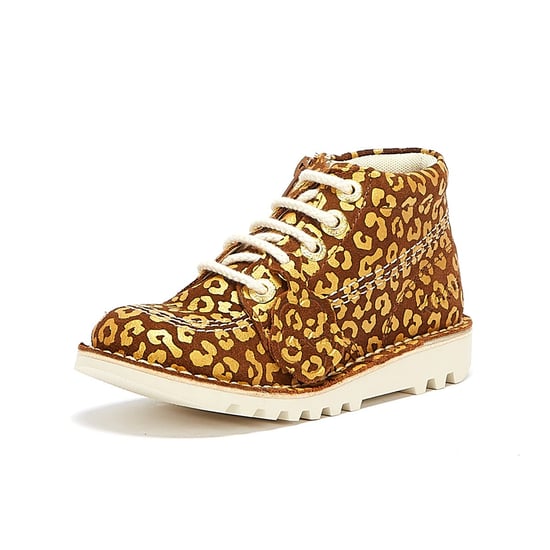 Jungen Mädchen Kickers Kick Hi Leopard Junior Braun / Gold Stiefel - Image 3