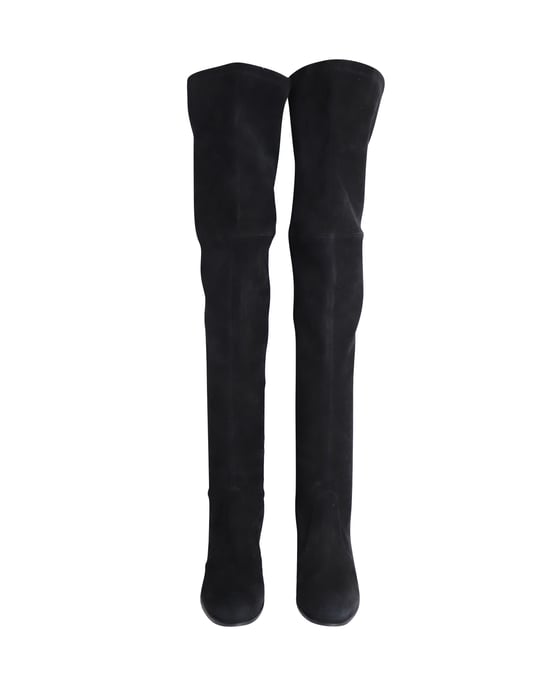 Stuart Weitzman Stiefel über dem Knie mit Absatz aus schwarzem Wildleder - Image 2