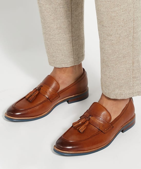 Dune Simley Leder Herren Slipper In Beige - Image 3