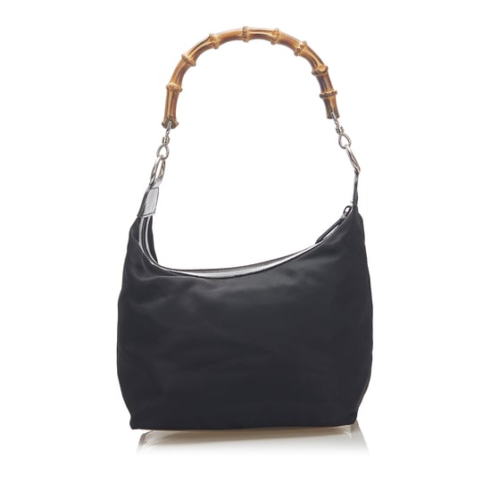 Vintage Gucci Bamboo Nylon Shoulder Bag Black - Image 3