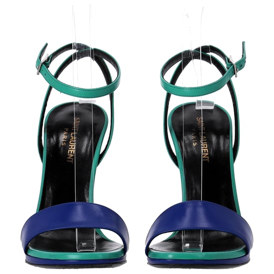 Saint Laurent Jane Fußriemen Absatzsandalen aus grünem und blauem Leder - Image 3