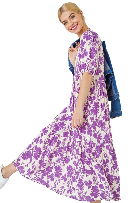 Floral Tiered Midi Smock Dress
