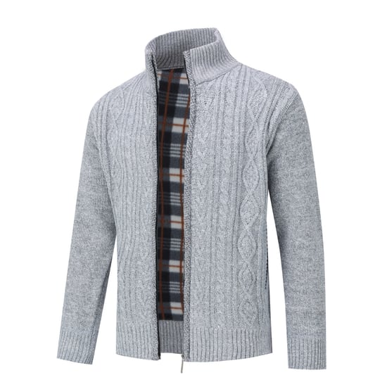 Men's Cardigan with Zip Cardigan Chunky Knit with Stand-Up Collar for Winter Light Grey