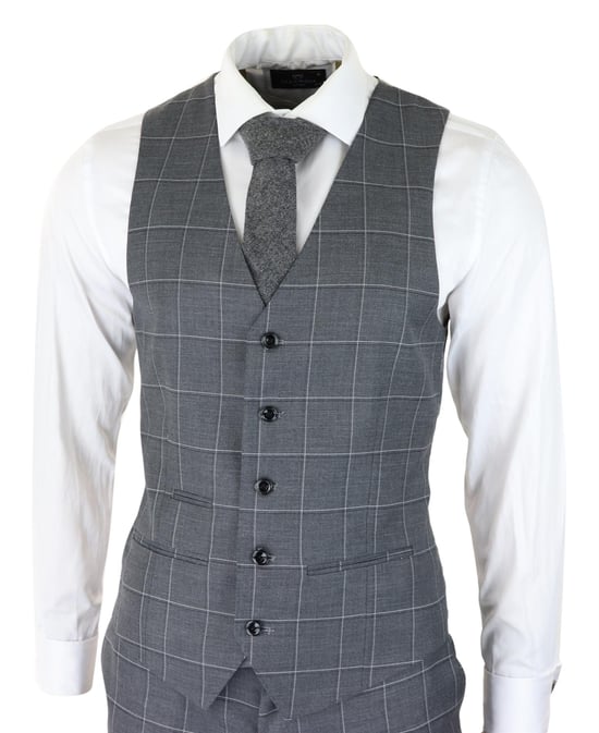 Herren grauer Anzug 3-teilig kariert Vintage Retro schick Hochzeit klassisch tailliert - Image 4