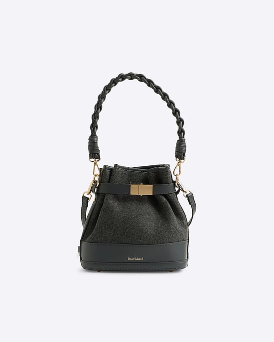 River Island Womens Bucket Bag Grey Faux Wool