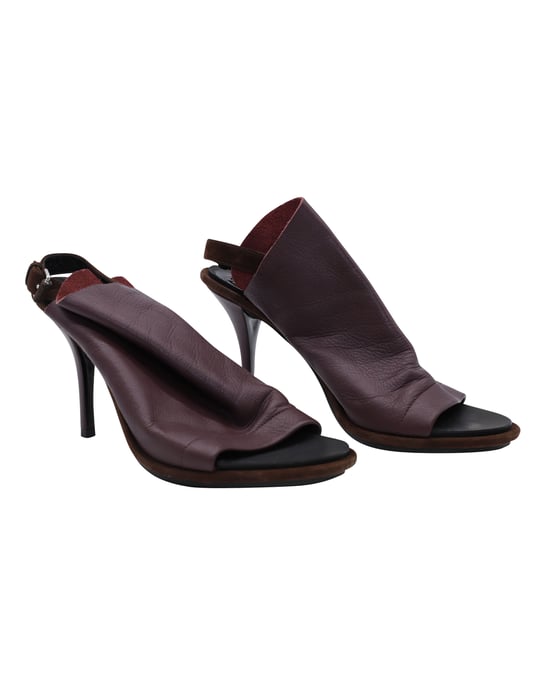Balenciaga Offene Zehen Slingback-Mules aus bordeauxrotem Leder - Image 4