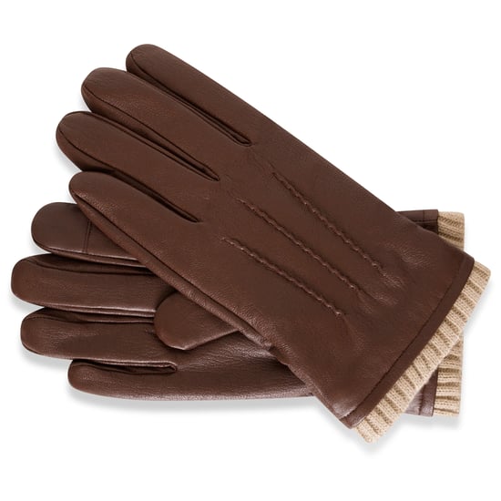 Barneys Originals Gift Boxed Brown Goat Leather Glove with Cream Knit Cuff