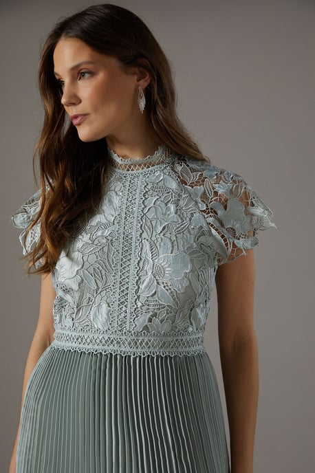 Satin Lace Pleated Tiered Dress