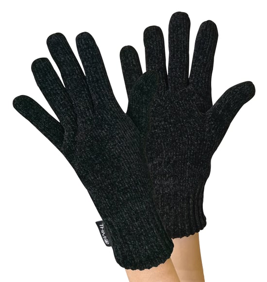 Damen Thinsulate Mütze und Handschuhe Set | THMO | Weiche Chenille gerippte Beanie Mütze & Handschuhe für Frauen - Schwarz - Image 2