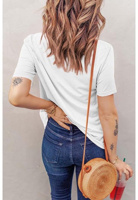 Damen-T-Shirt aus Baumwollmischung mit Rundhalsausschnitt in Weiß - Image 5
