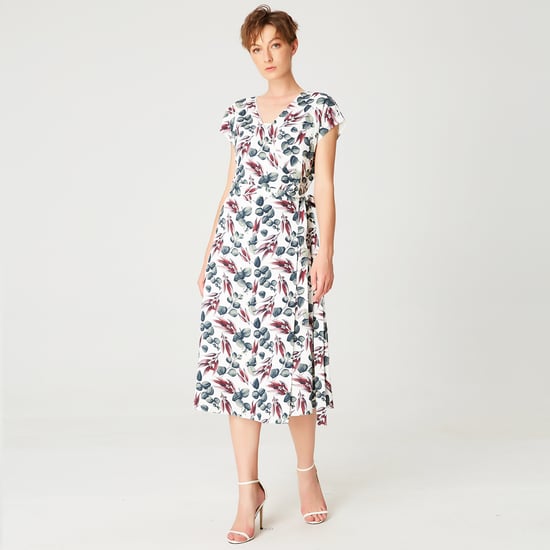 Wrap leaves print dress
