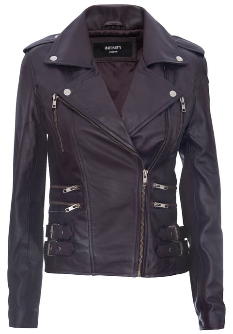 Ladies leather Brando biker jacket-Loddon