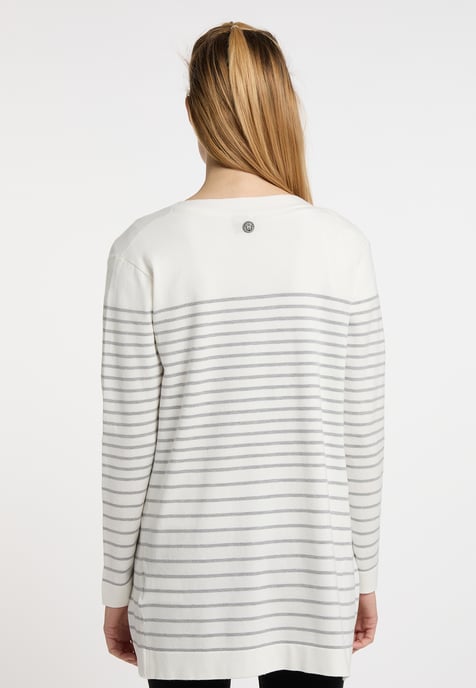 Dreimaster Cardigan Damen Wollweiss Grau Melange - Image 4