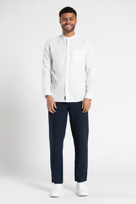 White Long-Sleeve Linen Blend Shirt