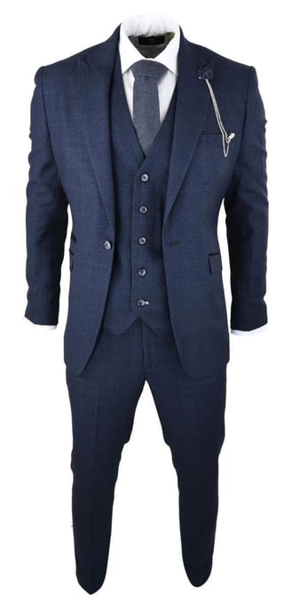 3-teiliger Herrenanzug aus Tweed im Retro-Stil, kariert, Marineblau - Image 2