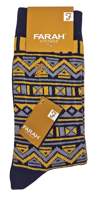 Farah - 2 Paar Herren Funky Vintage gemustert bunte dicke Baumwolle Crew Socken - FVS008NVY - Image 2