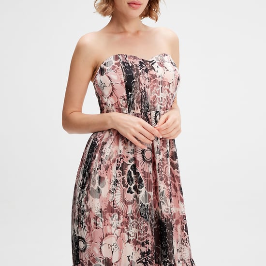 Bustier-Maxikleid aus Chiffon mit abstraktem Blumendruck - Image 3
