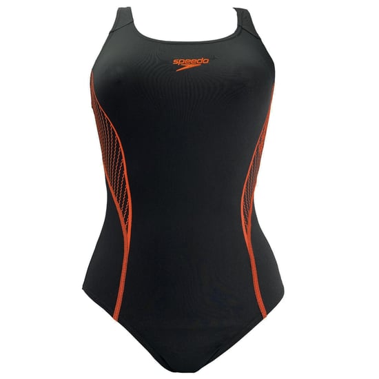 Speedo Placement Damen Schwarz/Orange Badeanzug - Image 1