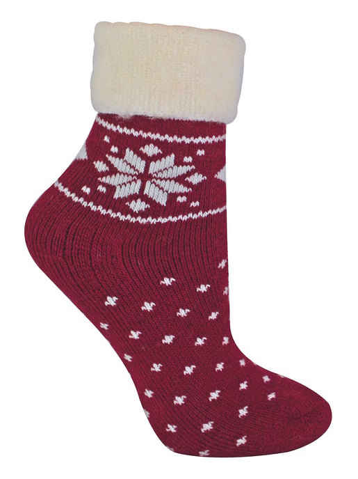 Damen Wollsocken mit Fairisle Design | Socken Snob | Thermo Lounge Socken für den Winter | Für Stiefel, zum Schlafen, im Freien oder als Geschenk | Weihnachtsdesigns - Rot - Image 1