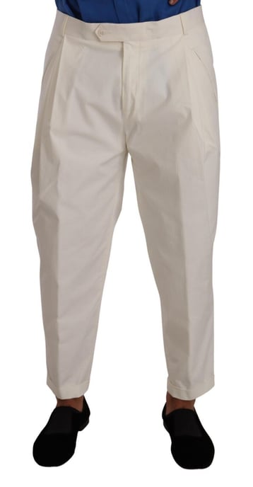 Dolce & Gabbana Weiße Baumwoll-Stretch-Hose mit Logo-Details - Image 1
