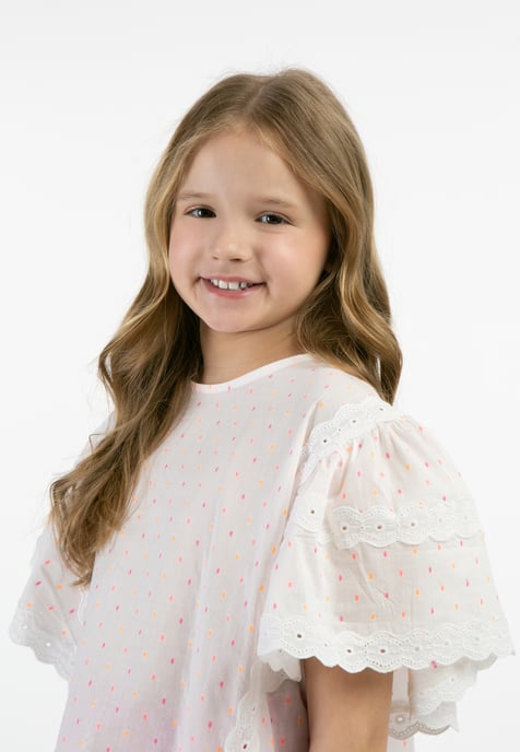 Mymo Bluse Mädchen Weiss Pinkorange Punkte - Image 5