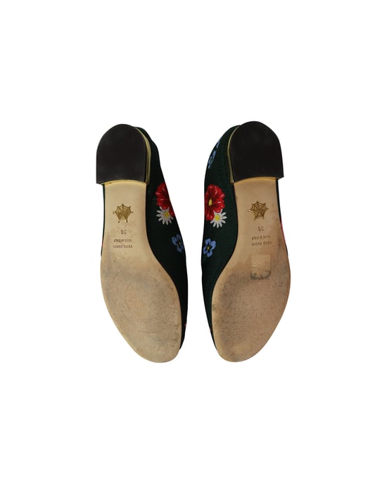 Charlotte Olympia Rosen Garten Floral Bestickte Ballerinas aus grünem Stoff - Image 6