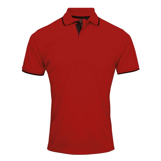 Premier Mens Contrast Coolchecker Poloshirt (Rot/Schwarz) - Image 1