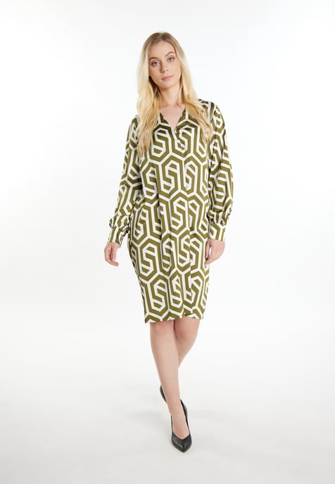 Dreimaster Midikleid Damen Wollweiss Oliv - Image 2