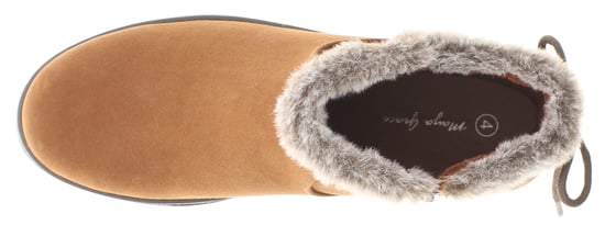 Womens Ankle Boots Fuax Fur Trim Mollie Zip Fastening tan