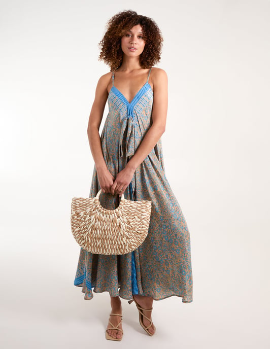 V Neck Draped Maxi Dress