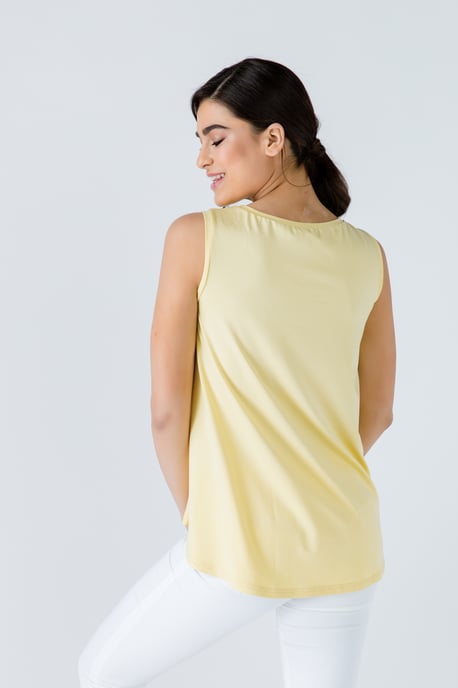 Yellow Sleeveless Top with Rounded Hemline