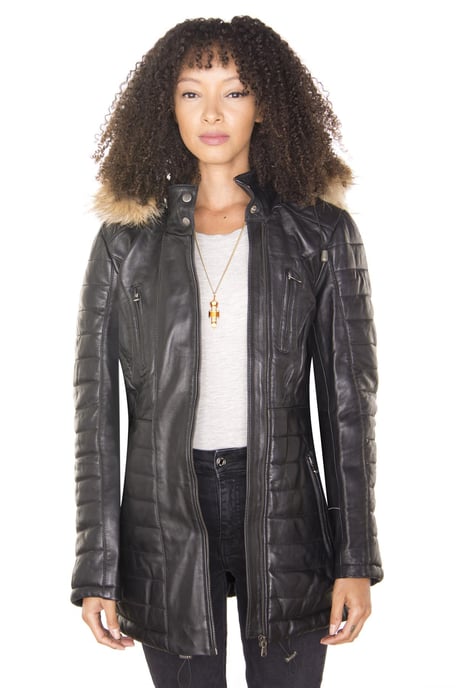 Womens Quilted Leather Parka Jacket-Curitiba
