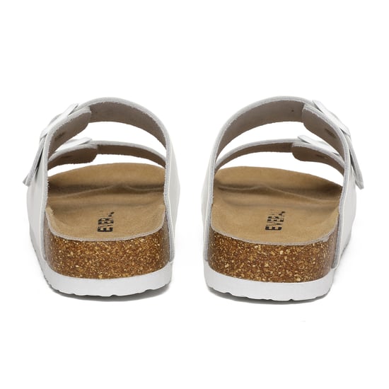 EVER AU Women Mallard Leather Twin Buckle Sandals - White Leather