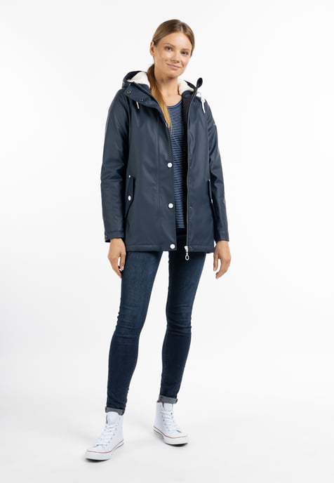 Dreimaster Regenjacke mit Webpelzfutter Damen Marine - Image 1