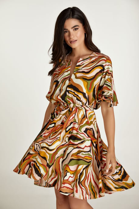 Ziegelfarbenes Printkleid mit Rüschenärmeln - Image 4