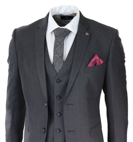 Herren 3-teiliges Anzugset in Anthrazitgrau mit klassischem Steppdesign im Retro-Stil - Image 5