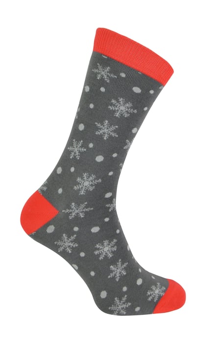Herr Heron - Herren-Weihnachtssocken | Neuheit Bambus-Socken | Ruldoph & Santa gemusterte Socken | Geschenk für ihn - Schneeflocken (grau) - Image 1