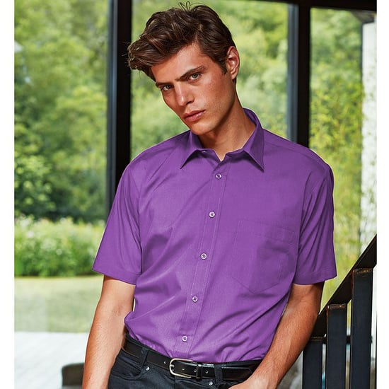 Premier Popelin Herren Hemd, kurzärmlig (Dunkles Violett) - Image 2