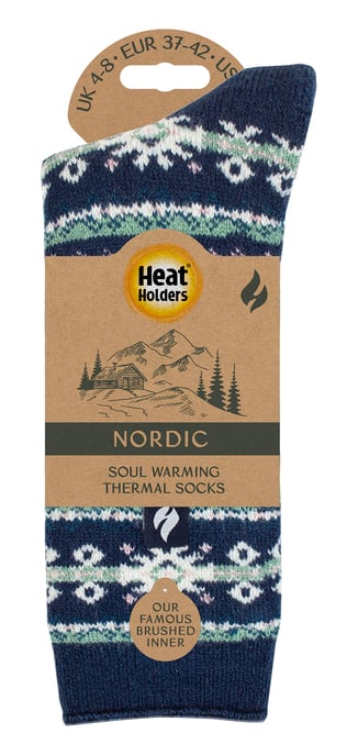 Ladies Nordic Socks | Heat Holders Lite | Lightweight Thermal Winter Socks for Women - Indigo/Rose - Image 2