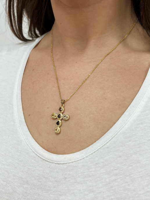 Cross Pendant Necklace in Multi Colour Stones - Image 2